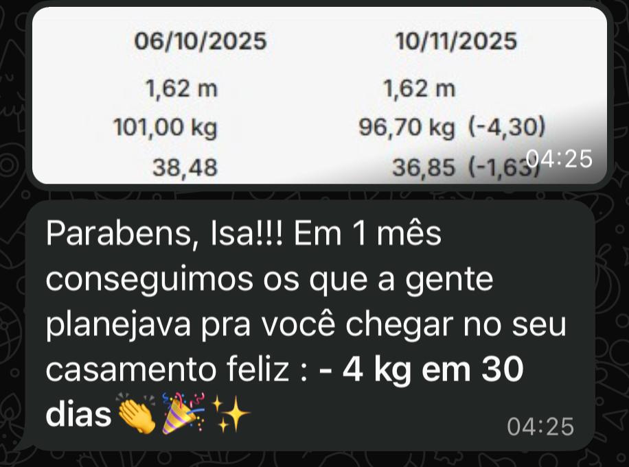 Mensagem de uma mulher com SOP: eliminou 4,3 kg em pouco mais de um mês, a tempo do casamento
